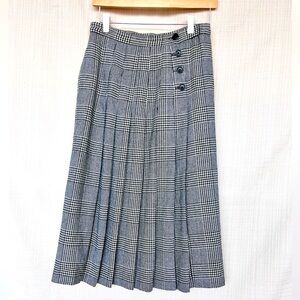 Vintage Plaid Wool Midi Skirt Pleated Skirt Pockets Preppy Classic